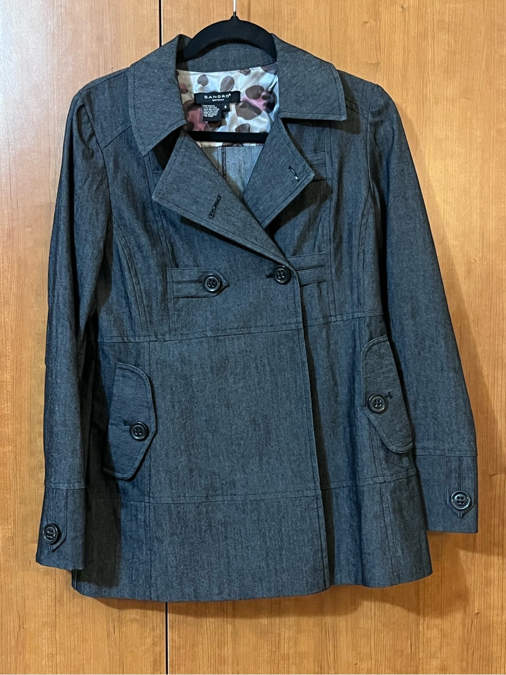 Sandro Double-Breasted Dark Gray Trench Coat Size Small